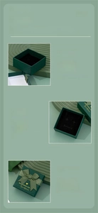 Detail of dark green jewelry box set featuring gold bow and premium sponge inserts