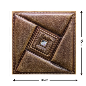 3D vintage self-adhesive wall sticker with brown leather texture and wood diamond pattern