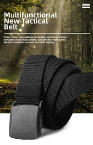 Close-up of tactical nylon belt featuring a matte anti-allergic buckle and weave texture