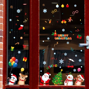 Autocollants De Fenêtre De Noël Décalcomanies Statiques PVC Réutilisables Décoration De Porte En Verre Festive Père Noël Bonhomme De Neige