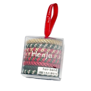 8-piece Christmas hair tie set in red gold and green elastics with gift box packaging