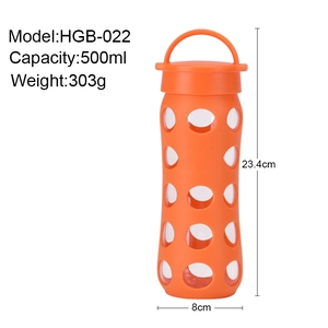 Bouteille en verre borosilicate 500ml avec housse silicone orange et poignée de transport