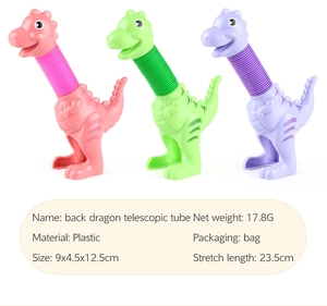 Detailed size chart for the colorful dragon pop tube sensory toys with dimensions