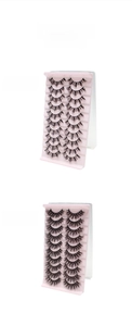 Detailed view of natural and dense 10-pair false eyelash sets in DSD01 and DSD02 styles