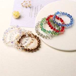 Faceted Glass Crystal Beaded Bracelet Aurora Borealis Coating Elastic Strand Colorful Fashion Jewelry For Women