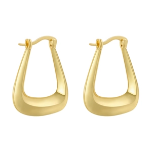 Chic hollow trapezoid C-shaped gold plated hoop earrings with high polish finish