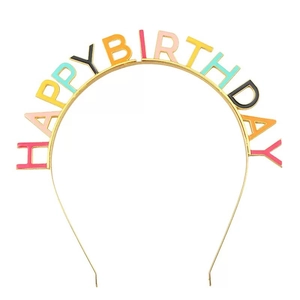 Golden Birthday headband with colorful oil-drop HAPPY BIRTHDAY letters for party decor