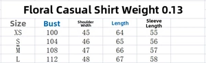 Tableau des tailles détaillé pour ensemble chemise imprimée et pantalon large