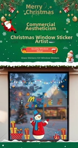 Detailed Christmas window stickers set with snowman and Merry Christmas lettering