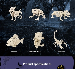 Detailed grid of animal skeleton Halloween decorations including wolf, frog and scorpion