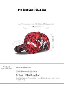 Spécifications de taille pour casquette graffiti en coton avec sangle de 55-60cm