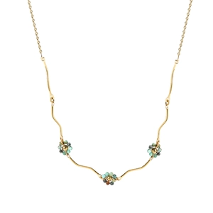 Handmade beaded flower necklace with gold chain and colorful acrylic floral accents