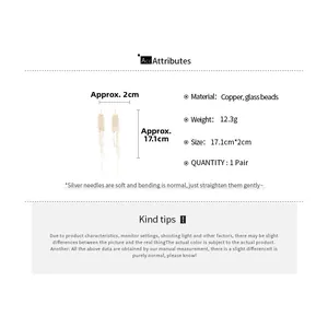Detailed size chart for long crystal tassel earrings made of brass and glass beads