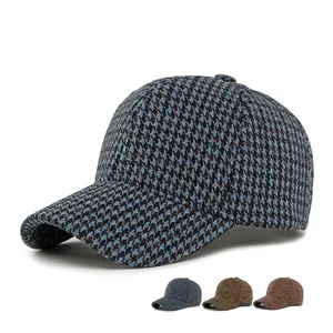 Baseball Cap Houndstooth Pattern Polyester Tweed Autumn Winter Warm Adjustable Vintage British Style Unisex