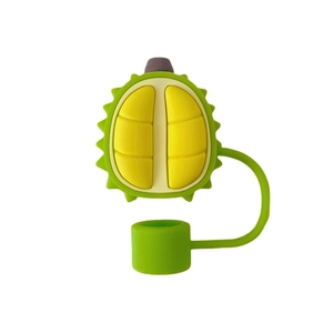Durian-shaped silicone straw cover cap for Stanley cups in green and yellow