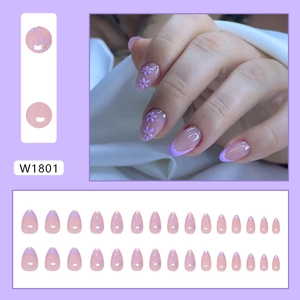 French tip press-on nails in sweet purple daisy design with 3D floral accents