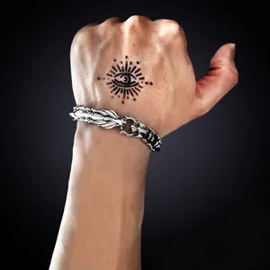 Vintage silver dragon head bracelet for men with detailed dragon bone chain links