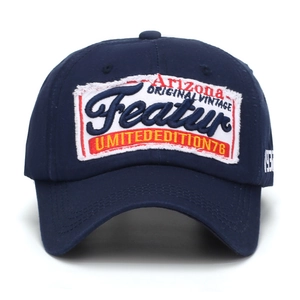 Vintage navy blue cotton baseball cap with 3D Arizona and Featur embroidery on front