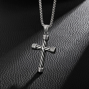 Collana Con Pendente A Croce Acciaio Inossidabile 316L Trama Corda Intrecciata Vintage Gioielli Moda Uomo