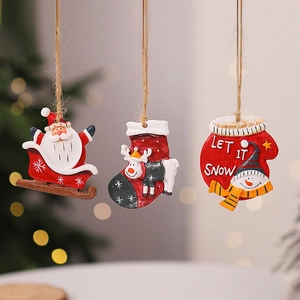 Christmas resin ornaments set featuring Santa, reindeer and snowman for tree decoration