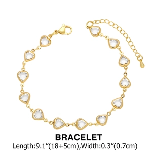 Gold-tone bracelet with heart-shaped clear cubic zirconia stones and lobster clasp