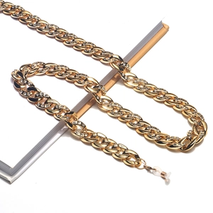 Gold chunky eyeglass chain with sparkling rhinestones and non-slip silicone loops