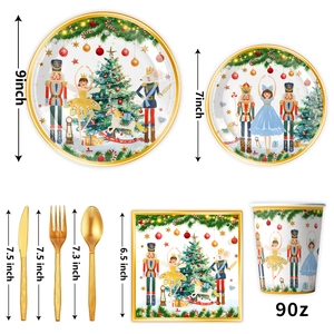 Nutcracker themed Christmas party tableware set with paper plates and cups for holiday decor