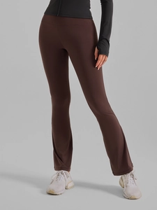 Pantalon de yoga évasé marron à taille haute avec effet amincissant élastique