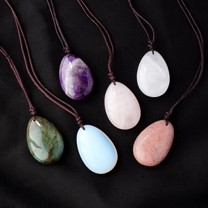 Natural teardrop crystal stone pendant necklaces with braided ropes in multiple colors