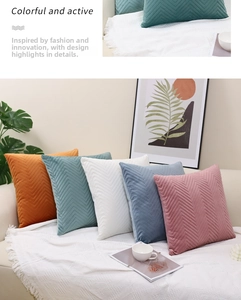 Detail of velvet cushion covers with embossed herringbone pattern in five colors