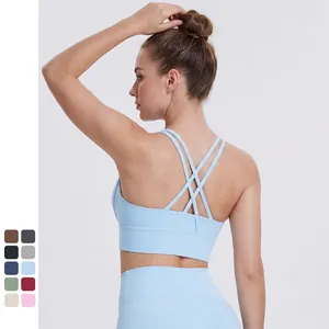 Reggiseno Sportivo da Donna con Schiena Incrociata Imbottito Top Bra Yoga per Corsa Fitness Nylon Elastan Tinta Unita Top Activewear