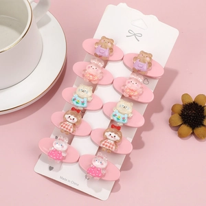 Cute Cartoon Hair Clips Pink Plastic Resin Duckbill Bangs Side Clips Sweet Bunny Bear Animal Motifs For Girls Kids