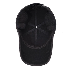 Black winter baseball cap for men featuring foldable ear flaps and warm fleece lining