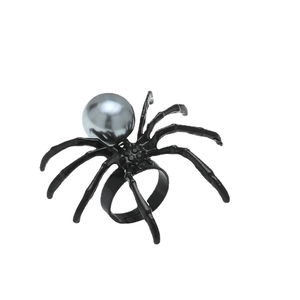 Anello ragno nero gotico con perla grigia per accessorio moda punk di Halloween