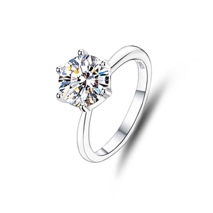Classic S925 silver 2-carat moissanite ring with elegant six-prong crown setting