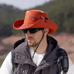 Outdoor camouflage sun hat for men with wide brim and adjustable windproof strap