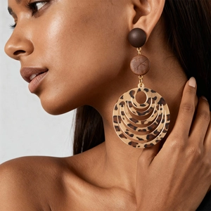 Boucles d'oreilles pendantes vintage imprimé léopard avec copeaux de bois, résine et tige en argent sterling 925, fleur géométrique rétro