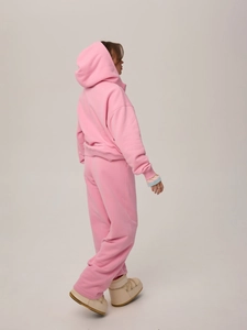 Ensemble sweat à capuche rose pour femmes en polaire de coton doux et coupe sport