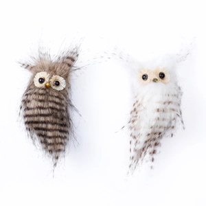 Handmade owl Christmas tree ornaments with lifelike brown and white faux fur texture