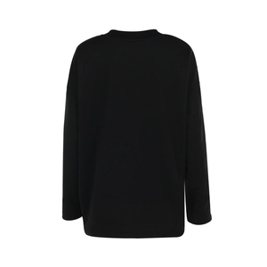 Back view of a plain black oversized crewneck sweatshirt in comfortable cotton fabric