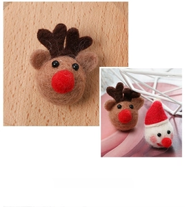 Detail of handmade wool felt reindeer and Santa Claus Christmas desktop ornaments