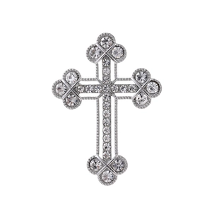 Elegant Silver Color Zinc Alloy Cross Brooch With Clear Rhinestone Inlaid Religious Style Brooch Pin For Men Women Suits Accessories