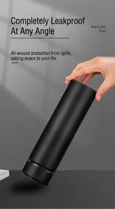 Matte black stainless steel thermos flask with leak-proof seal and metallic accent ring