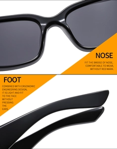 Detail view of ergonomic nose pads and temples on these sporty black polarized sunglasses