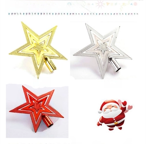 Three-layer hollow star tree toppers in sparkling gold, silver and red finishes