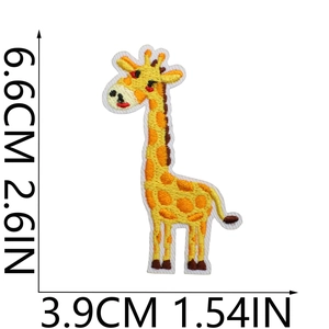 Detailed view of giraffe embroidery patch showing exact dimensions 6.6cm by 3.9cm