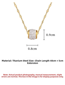 Titanium steel gold necklace with a 0.9x0.8cm pave-set cubic zirconia cylinder pendant