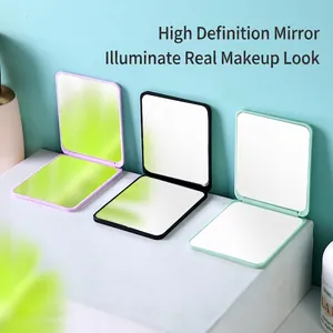 Portable folding makeup mirror in purple black and mint green with HD double-sided views