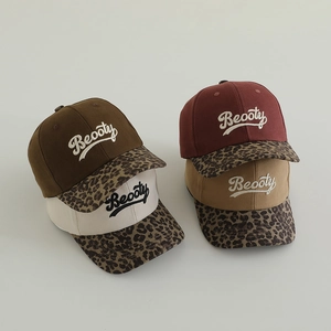 Kids leopard print baseball caps with Beooty embroidery in four trendy colors