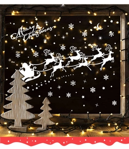 Stickers de fenêtre blancs avec traîneau du Père Noël et rennes avec lumières de Noël